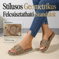 👡 Lépjen elegánsan és könnyedén – Stílusos geometrikus slip-on szandál szőtt textúrával és arany színű díszítéssel – Utánvétes ✨