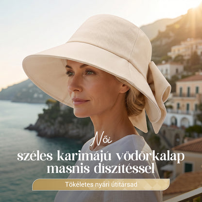 🌞👒 Védje arcát és nyakát a naptól – Női széles karimájú, összehajtható napkalap masnival – Utánvétes