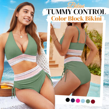 👙 Bikini szett Magas derekú hasformáló – Hasat laposít és formálja a feneket, divatos színblokk design, S-4XL méretválaszték, strandoláshoz és nyaraláshoz tökéletes