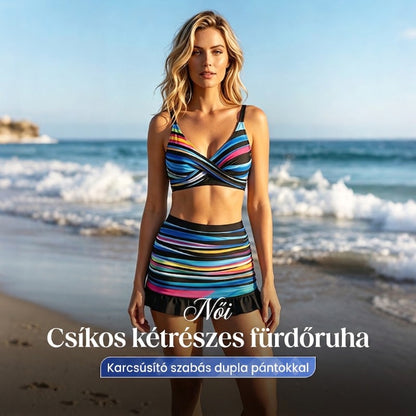 🩱 Ragyogj a strandon – Női csíkos kétrészes fürdőruha – Utánvétes ⛱️✨