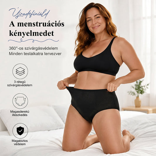 Nagy méretű, magas derekú higiéniai bugyi | Elöl és hátul is szivárgásgátló
