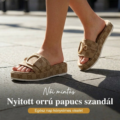 👡 Lépjen elegánsan és könnyedén – Stílusos geometrikus slip-on szandál szőtt textúrával és arany színű díszítéssel – Utánvétes ✨