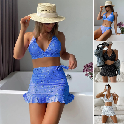 Női 3 részes nyomtatott bikinis fürdőruha szett
