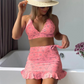 Női 3 részes nyomtatott bikinis fürdőruha szett