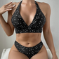 Női 3 részes nyomtatott bikinis fürdőruha szett