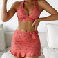 Női 3 részes nyomtatott bikinis fürdőruha szett