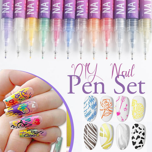 🔥 Vásároljon 2 kap 1 ingyenes! 💝 12 Színű Körömdíszítő Toll Készlet 💅✨