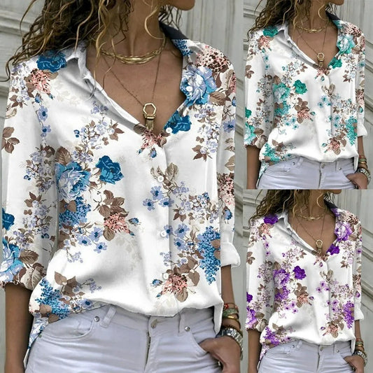 🌺S-4XL🌺Női nyomtatott hosszú ujjú gombos ing