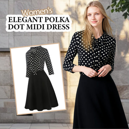 Női elegáns pöttyös midi ruha