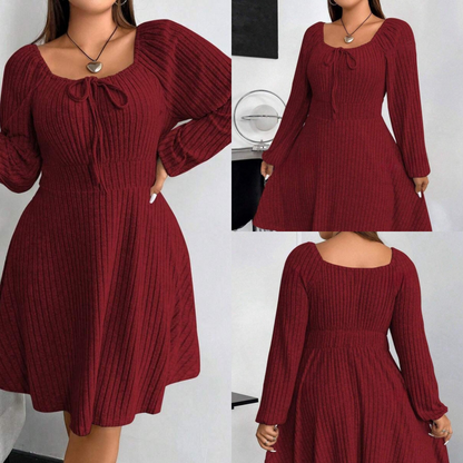 Square Neck Long Sleeve A-Line Dress