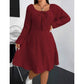 Square Neck Long Sleeve A-Line Dress