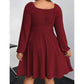 Square Neck Long Sleeve A-Line Dress