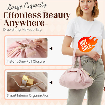 Nagy kapacitású húzózsinórral ellátott sminktáska