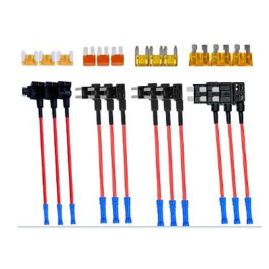 🚗Legkelendőbb 12 darabos autó biztosítékcsatlakozó készlet – kompatibilis szabvány/mini/alacsony profilú mini/Micro2 biztosítékokkal, két áramkör védelem, plug‑and‑play, nehéz teherbírású vezetékek