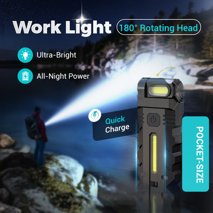 🔦 LED munkalámpa 180° forgatható fejjel – Vékony, erős fény, sokoldalú használat | Garázs, építkezés, kemping, áramszünet 🔧🏕️⚡
