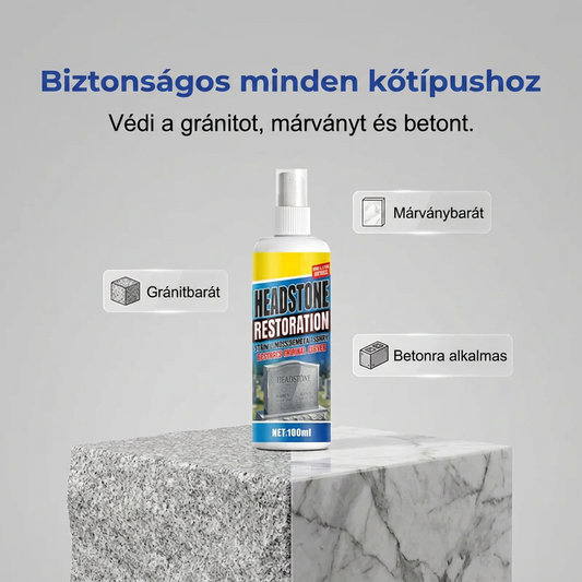 Sírkö tisztító spray – PH-semleges sírhely gondozó, eltávolítja a mohát & algát ✨ Gránit, márvány, mészkő biztonságosan | Temetői kőápoló