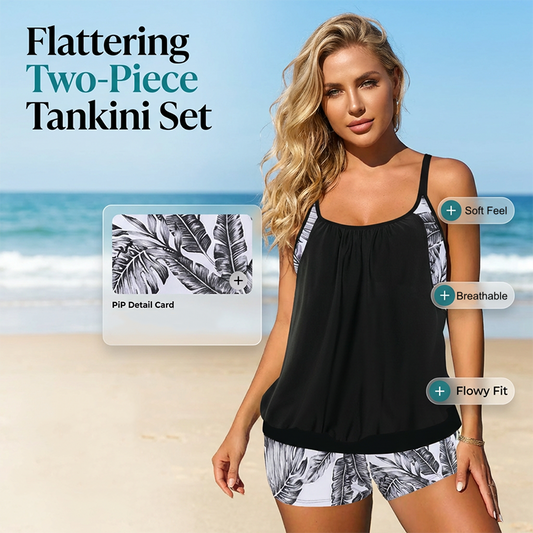 ✨ Női kétrészes tankini – blúzszerű felső és rövidnadrág 🩱🌊 Zakarya a hasat, kényelmes, nem szorít 🏖️ Strandra, medencéhez, nyaralásra ✅ Utánvét, raktáron 🚚