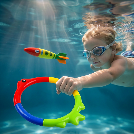 Fedezze fel a víz alatti világot – 20 darabos gyermek víz alatti játékkészlet (karikák, torpedók, cápák, drágakövek) – Utánvétes 🤿🏊‍♂️🐠