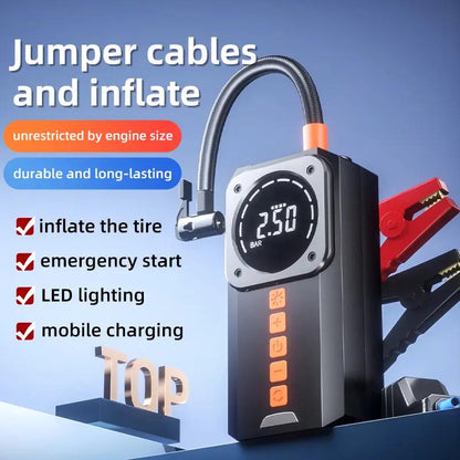 🚗 Soha ne ragadj le az úton – Multifunkcionális indítóbooster kompresszorral és power bankkal – Utánvétes 🔋💨🔦