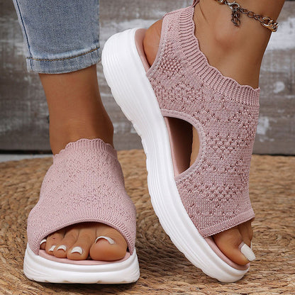☁️ Lépjen felhőtlen kényelemben – Női légáteresztő kötött platform szandál – Utánvétes 👡✨