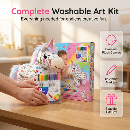 🎨 Színezze, mossa és újra színezze – Mosható és újrafelhasználható színező plüssjáték 12 filctollal – Utánvétes 🧸