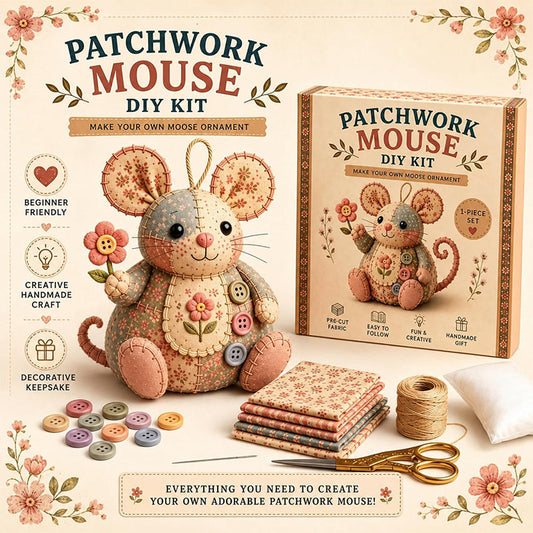 🧵 Varrja meg saját bájos egérkéjét – DIY patchwork egér varrókészlet (teljes anyagok, lépésről lépésre útmutató) – Utánvétes 🐭