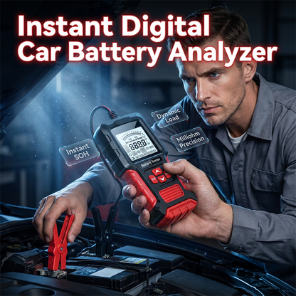 🔋 7 000+ szakember bízik benne – Digitális autóakkumulátor‑analizátor – kettős mód 12V/24V, LCD kijelző, nehéz réz bilincsek