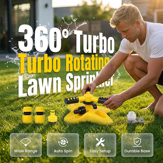 🌿 8 000+ kertész bízik ebben a szórófejben – 360°‑os automatikus forgó öntözőszóró – turbó forgó, 10m hatótáv, univerzális csatlakozás, állítható fúvókák