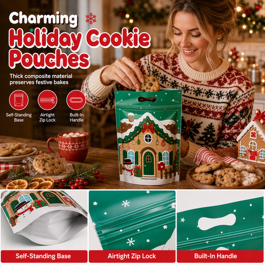 📢📢40% OFF !! ⏰50 Pack Christmas Candy Bags Cartoon Stand Up Zipper Pouches for Snowflake Crisp Cookie and Baking Food Packaging