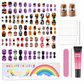 Kids Handmade Press On Nails Set 144 Pieces Almond Shape Cartoon False Nail Tips