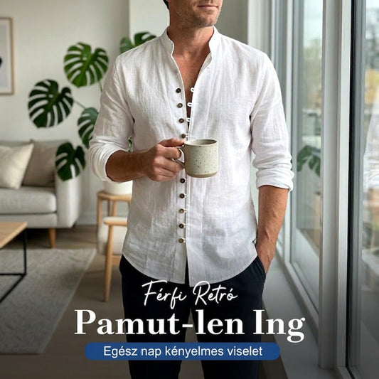 👔 Élvezze a klasszikus stílust és a légáteresztő kényelmet – Férfi retro pamut‑len ing – Utánvétes 🌿✨
